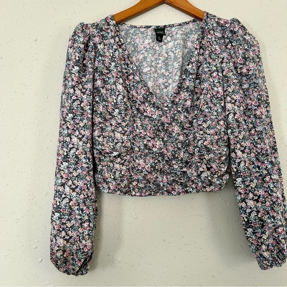 🦋 Wild Fable Floral V-Neck Long Sleeve Cropped Blouse Medium Spring